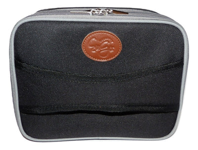 Black with gray trim, embossed leather logo