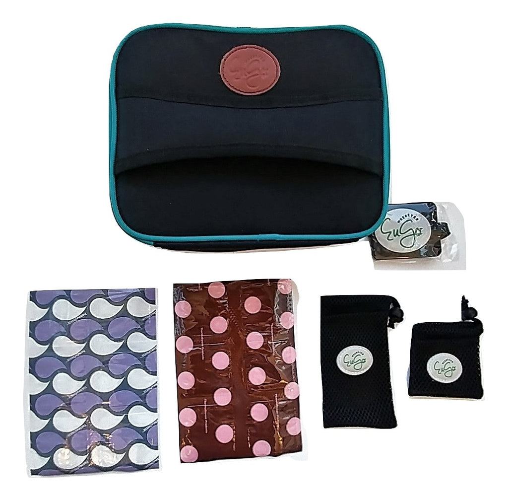 Bundle includes 1 Classic Black and Teal Travel Case, 2 Therma Freeze  cool pack, 1 set mesh pouch, 1 medical bag tag, 1 luggage ID tag